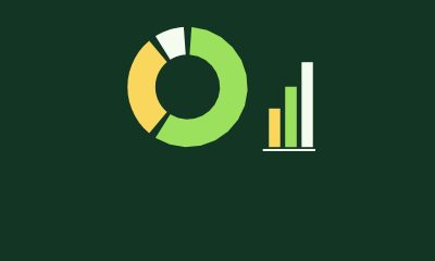 Illustration of a portfolio donut chart split among three colors beside three rising bars, representing a mix of stocks, bonds and cash.