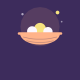 Flat illustration of three eggs, one golden, resting in a nest on a purple background, symbolizing a retirement nest egg.