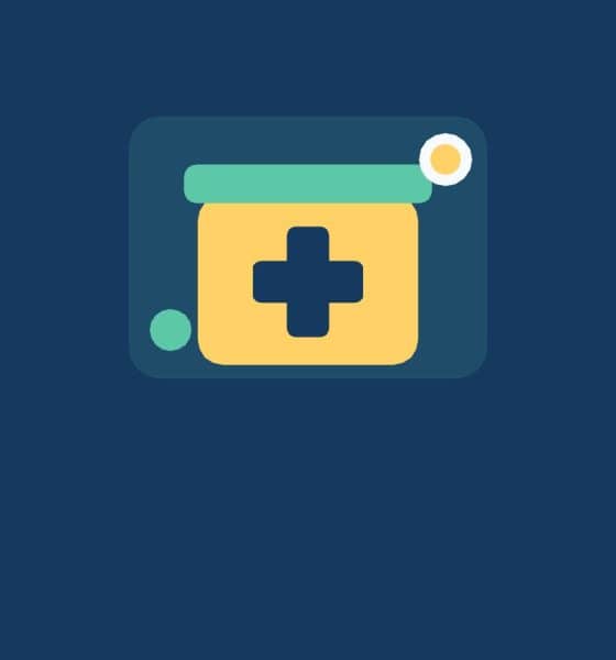 Illustration of a savings jar marked with a medical cross, with coins beside it, on a navy background.