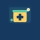 Illustration of a savings jar marked with a medical cross, with coins beside it, on a navy background.