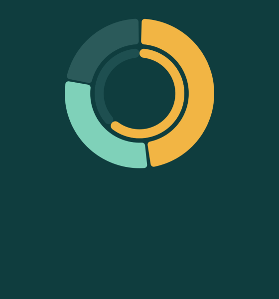 Illustration of a budget ring split into gold, mint and teal segments on a dark green background, representing monthly bills.